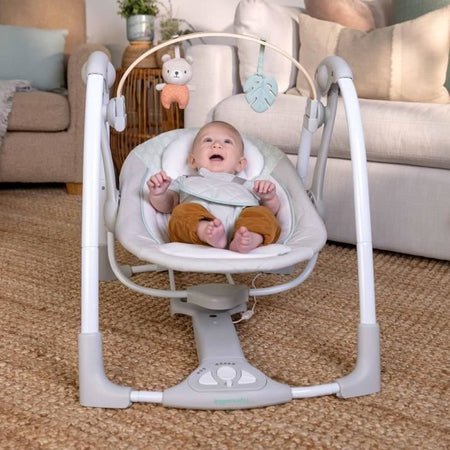 INGENUITY Sdraietta per bambini, altalena elettrica pieghevole - Cosy Spot - arco giochi rimovibile, impostazioni di oscillazione, timer, reclinazione