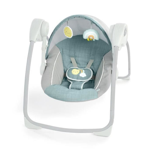 Ity by INGENUITY Sun Valley Canopy Altalena portatile - Cappottina, 2 giocattoli, sedile reclinabile in 2 posizioni - Unisex - 0-9 mesi - Grigio