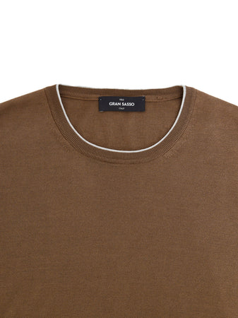 Gran Sasso Maglia Girocollo Marrone in Misto Seta da uomo