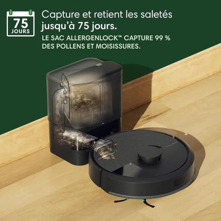 Robot aspirapolvere - IROBOT Roomba 105 Combo + Autoempty - 2h - 7000 Pa - 400 ml - Nero