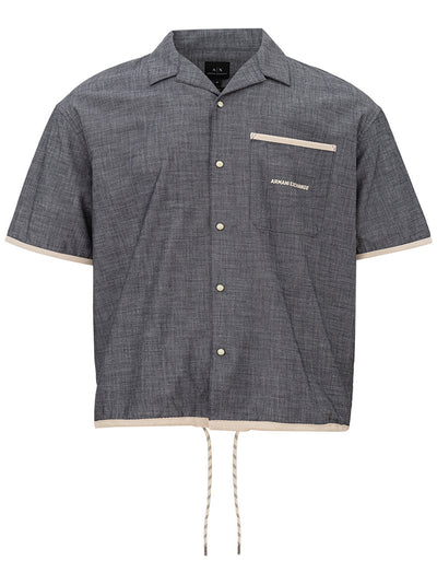 Armani Exchange Camicia Dark Denim Maniche Corte da uomo