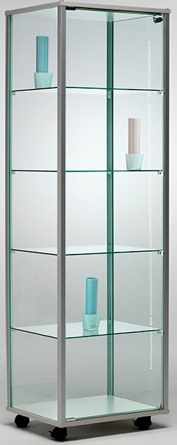 Vetrina espositiva con ripiani regolabili in cristallo per negozio cm. 51,7x51,7x182h