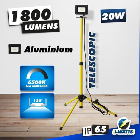Faretto LED su treppiede - I-Watts - I-SP1T-201800 - 20 W - 1800 lumen - Altezza massima 132 cm