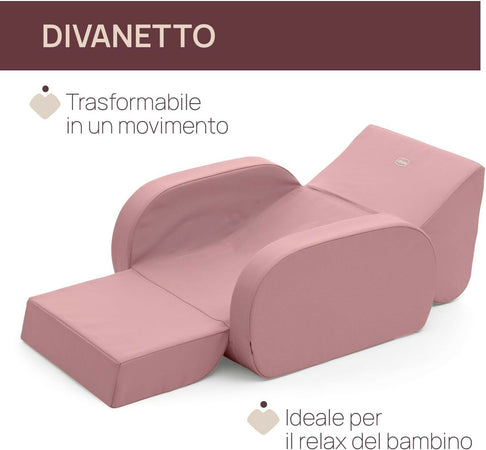 Chicco Twist - Poltroncina per Bambini Trasformabile in Chaise Longue e Divanetto, Sedia per Bambini con 3 Configurazioni, Comoda e Leggera, Si Trasforma con 1 Gesto - Per Bambini 12+ Mesi, colore DUSTY PINK
