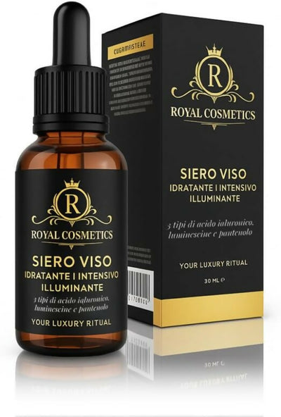 Royal Cosmetics Siero viso idratante intensivo illuminante 30ml. Con ac. ialuronico (3 pesi molecolari),, pantenolo, luminescine.