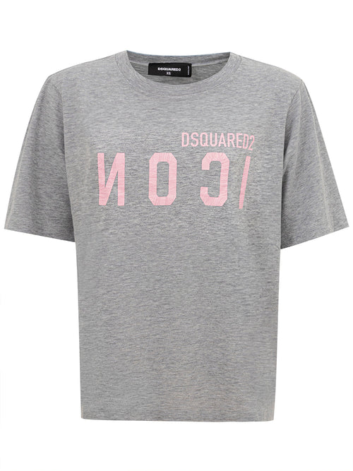 DSQUARED2 T-Shirt Grigio Melange con logo Dsquared2 Icon. da donna
