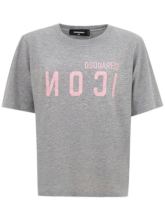 DSQUARED2 T-Shirt Grigio Melange con logo Dsquared2 Icon. da donna