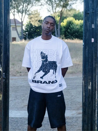 Iconic T-shirt 100% Cotone bianca Dobermann Boxy Fit Horda Brand Streetwear