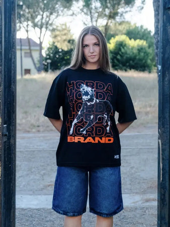 Iconic T-shirt 100% Cotone bianca Dobermann Boxy Fit Horda Brand Streetwear