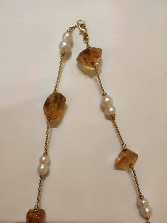 Collana oro, topazio citrino e perle di fiume Leaderline