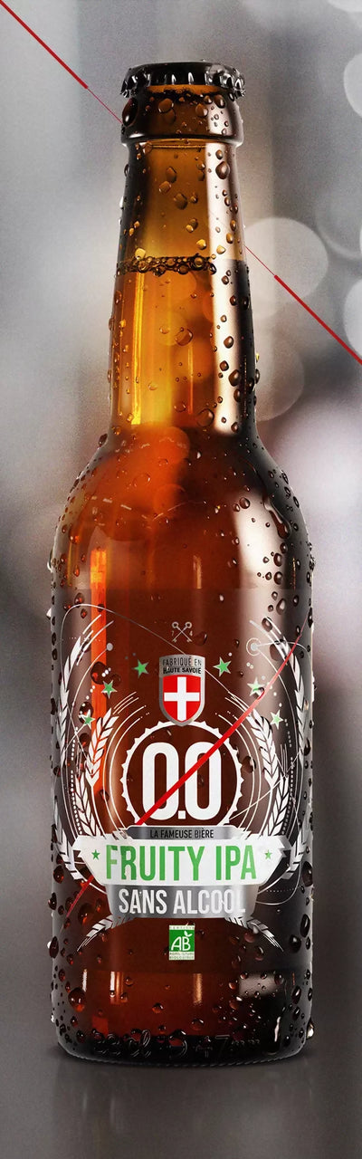 Birra Ipa Fruity senza alcool biologica 33cl Brasseur de Savoie con Malti : Pilsen / Pale Ale / Cararuby e Salto : Citra e Simcoe