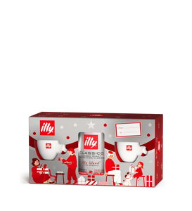 Illy confezione regalo kit caffè macinato tostato classico per espresso e 2 tazzine bianche con piattino disegnate da matteo thun