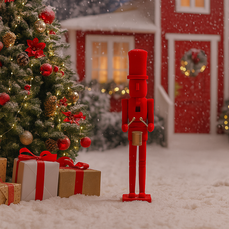 Soldatino schiaccianoci natalizio in legno floccato in scatola regalo