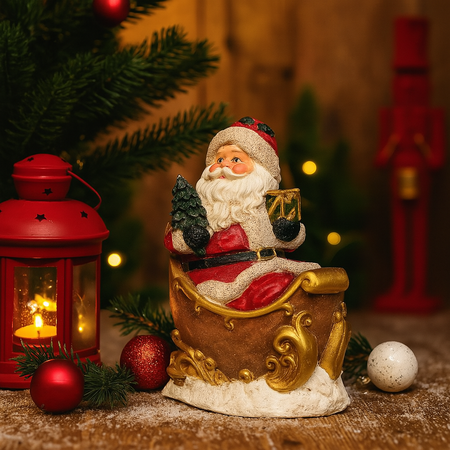 Babbo Natale in poliresina con luci a batteria in scatola regalo