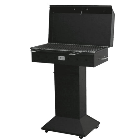 Barbecue a carbone in ferro "Marcus" con rotelle, coperchio e ruote