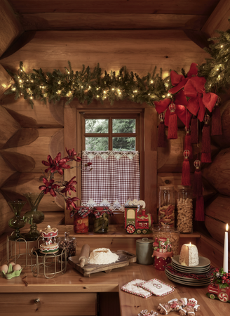Fiocco in velluto imbottito decorazione natalizia per albero e ghirlanda dietro porta