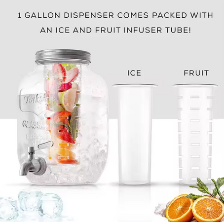 Caraffe in vetro porta bevande con rubinetto, infusiere e supporto in metallo 2 x 4 Lt