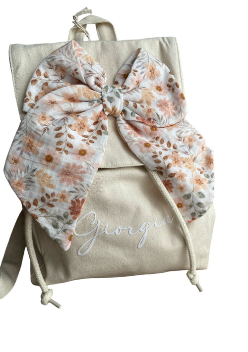 Zainetto per asilo in Cotone con fiocco, con nome personalizzabile, da 30 cm