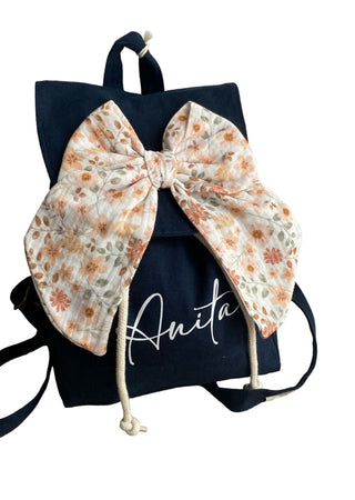 Zainetto per asilo in Cotone con fiocco, con nome personalizzabile, da 30 cm