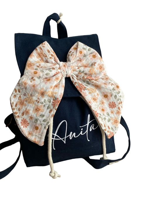 Zainetto per asilo in Cotone con fiocco, con nome personalizzabile, da 30 cm