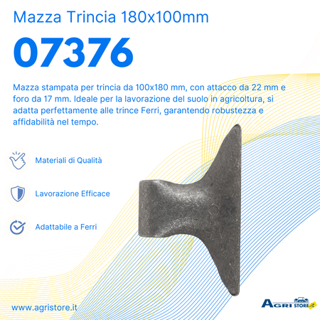 Mazza trincia larghezza 180mm lunghezza 100mm attacco 70mm e foro Ø 17mm adattabile a originale Ferri