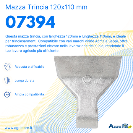 Mazza trincia larghezza 120mm lunghezza 110mm attacco 40mm e foro Ø 16,5mm