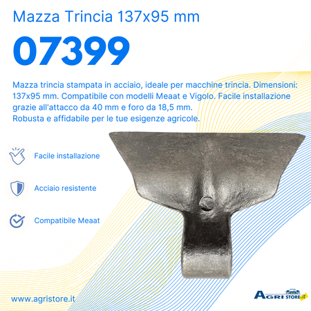 Mazza trincia 137x95mm attacco 40mm e foro 18,5mm