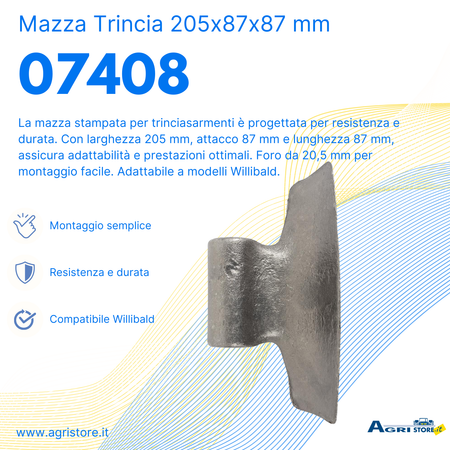 Mazza trincia larghezza 205mm attacco 87mm lunghezza 87mm