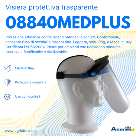 Visiera protettiva in policarbonato trasparente 195g certificata sanificabile e riutilizzabile confezione da 10 pezzi