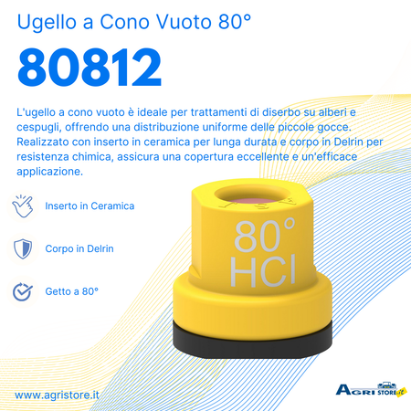 Ugello Cono Vuoto Ceramica Delrin 80° Giallo confezione da 5 pezzi