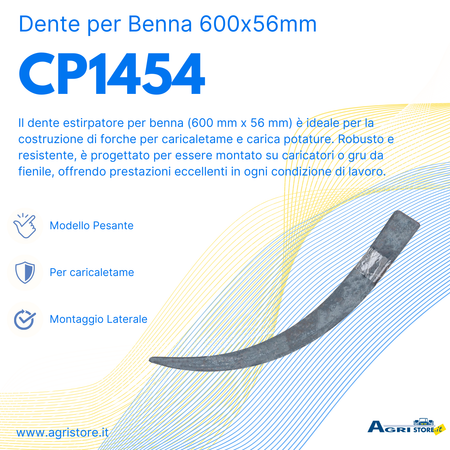 Dente per benna pesante lunghezza 600mm larghezza 56mm