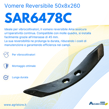 Vomere reversibile 50x8x260 per molla quadra confezione da 3 pezzi