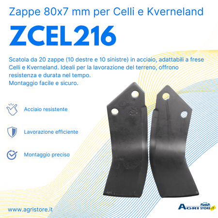 Zappe squadro Ama 80x7mm adattabili Celli e Kverneland in scatola da 20 pezzi