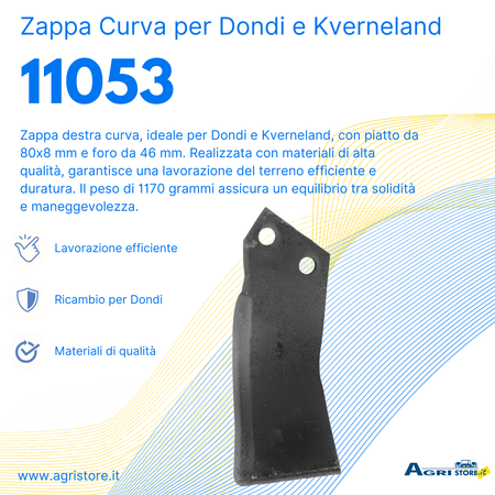 Zappa DX Curva 80x8mm Foro Ø 46mm Dondi, Kverneland confezione da 5 pezzi