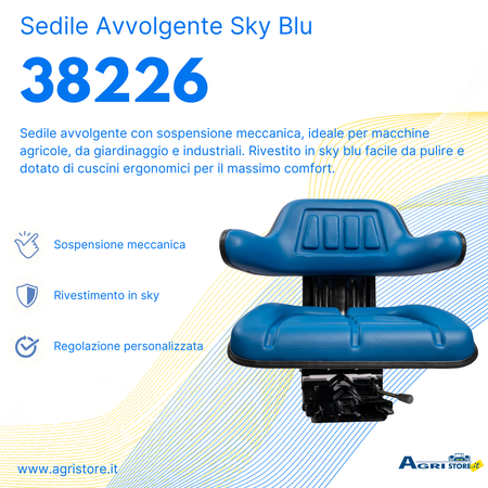 Sedile avvolgente in sky blu con sospensione meccanica