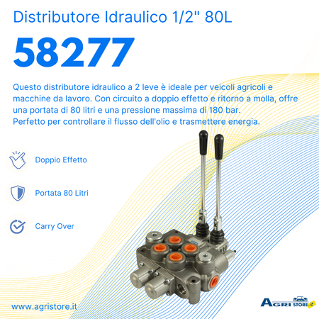 Distributore idraulico da 1/2" a 2 leve doppio effetto 80L