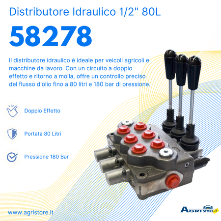 Distributore idraulico da 1/2" a 3 leve doppio effetto 80L