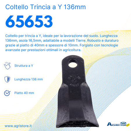 Coltello trincia a Y lunghezza 136mm adattabile Tierre