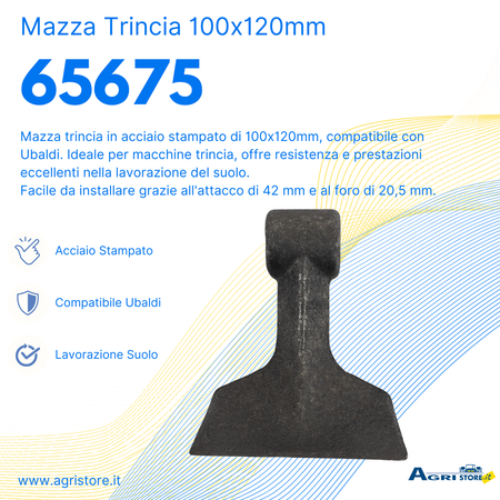 Mazza trincia dentata 100x120mm attacco 42mm e foro 20,5mm