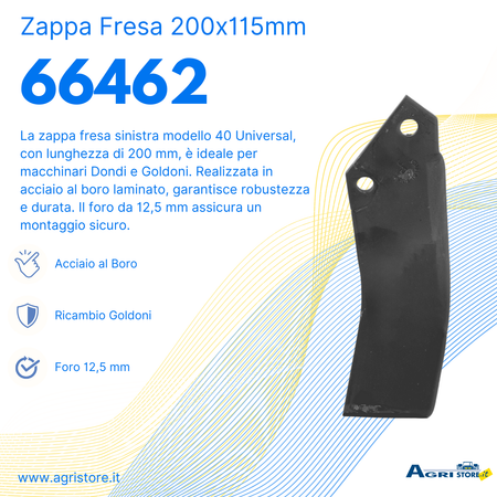 Zappa fresa sx 200x115mm con foro 12,5mm