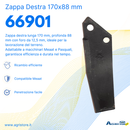 Zappa dx 170x88mm con foro 12,5mm