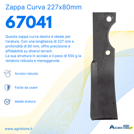 Zappa dx lunga 227mm profondità 80mm Ø foro 73mm