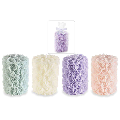 Candela colorata con superficie a rose 10 cm