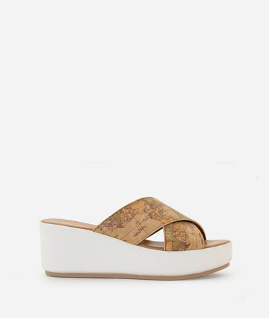 Alviero Martini Donna Sandali zeppa incrociati in eco nappa Geo Classic