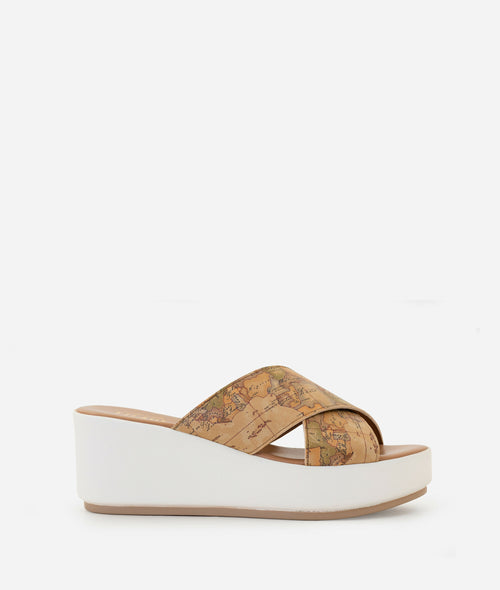 Alviero Martini Donna Sandali zeppa incrociati in eco nappa Geo Classic