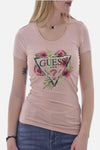 Guess T-Shirt Donna in Cotone Organico Stretch a Manica Corta Scollo Rotondo T-Shirt Slim Con Strass E Logo