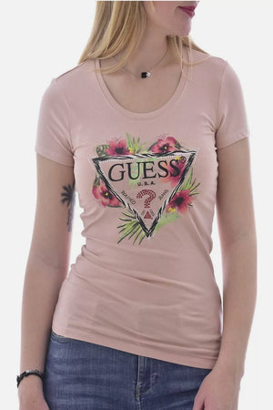 Guess T-Shirt Donna in Cotone Organico Stretch a Manica Corta Scollo Rotondo T-Shirt Slim Con Strass E Logo