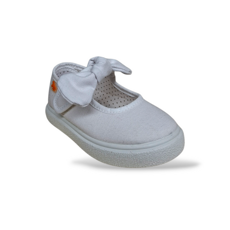 Ballerine Bambina Bianco Tela VUL-LADI con Velcro e Fiocco Estraibile – Scarpe Scuola e Cerimonia Taglie 21-30
