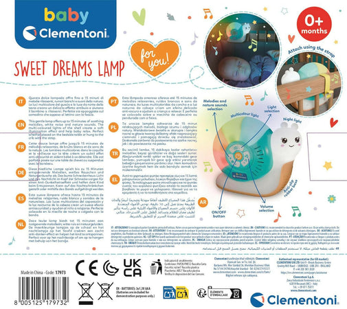 CLEMENTONI - Baby Clementoni - Sweet Dreams Lamp - Luce Notturna per Bambini, Gioco Prima Infanzia da 0 Mesi+, con Melodie e Suoni Rilassanti, Supporto per Sonno Sereno, 17973