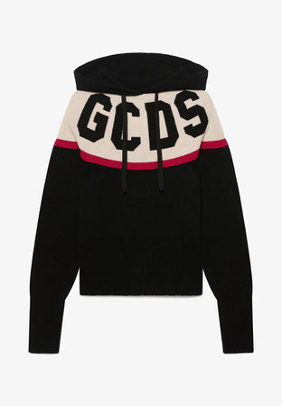 GCDS FELPA LOGO KNIT CROPPED HOODIE da donna